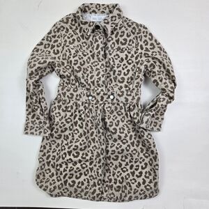 Zara Girls Leopard Print Long Sleeve Denim Dress Size 6